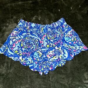 Lilly Pulitzer Buttercup Knit Short Women Small Ceviche Blue Scallop Hem Pull-On